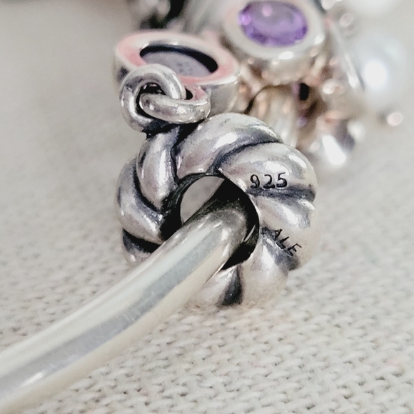 PANDORA purple amethyst mother of pearl beads charm sterling silver bracelet - Picture 2 of 15